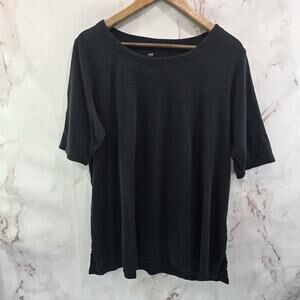 J Jill T Shirt Womens Large Tall Black Pima Slub Scoop Side Slit Tee Short